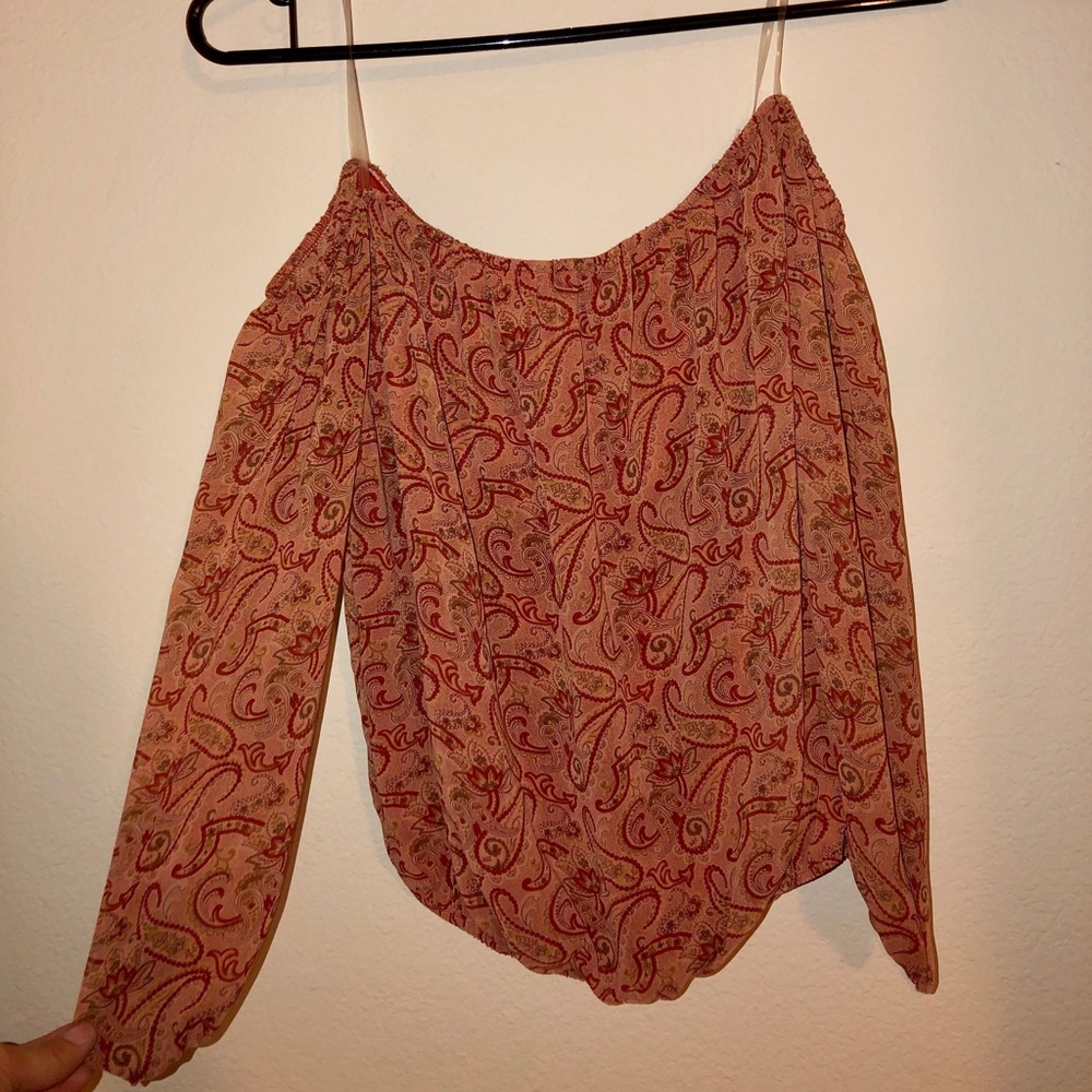 Orange paisley off the shoulder cropped top